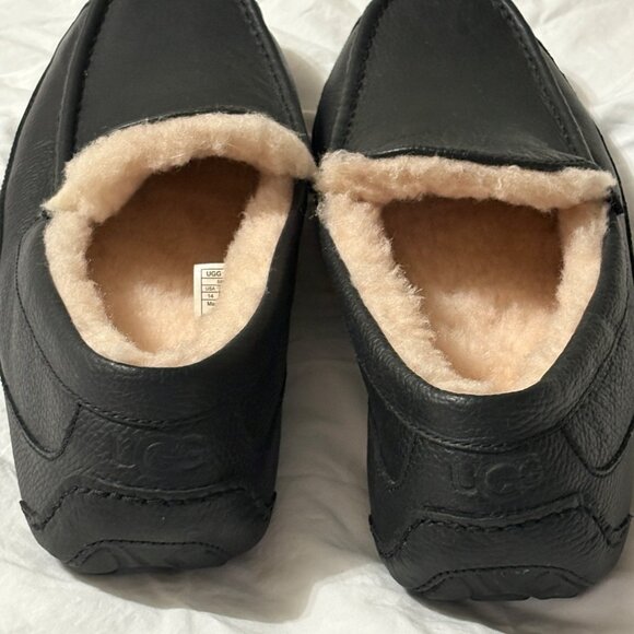 NWOT Mens UGG Ascot Leather Slippers Black Sheepskin Indoor/Outdoor Sole 14 - Picture 6 of 12